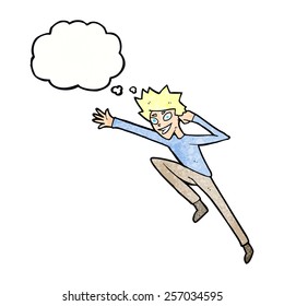 cartoon jumping man with thought bubble