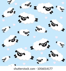 Cartoon  jumping sheep for baby. Seamless pattern vector background .