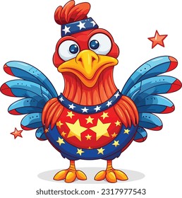Cartoon Juneteenth Chicken isolated on White Background, Vector , For Tshirt