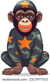 Cartoon Juneteenth Chimpanzee isolated on White Background, Vector , For Tshirt