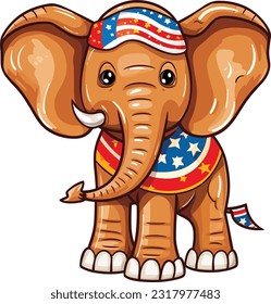 Cartoon Juneteenth Elephant isolated on White Background, Vector , For Tshirt