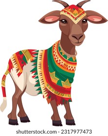 Cartoon Juneteenth Goat isolated on White Background, Vector , For Tshirt