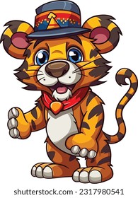Cartoon Juneteenth Tiger isolated on White Background, Vector , For Tshirt