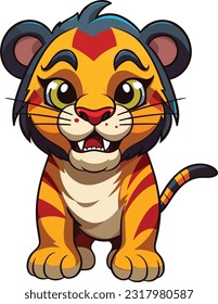 Cartoon Juneteenth Tiger isolated on White Background, Vector , For Tshirt