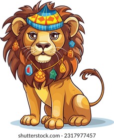Cartoon JuneteenthLion  isolated on White Background, Vector , For Tshirt