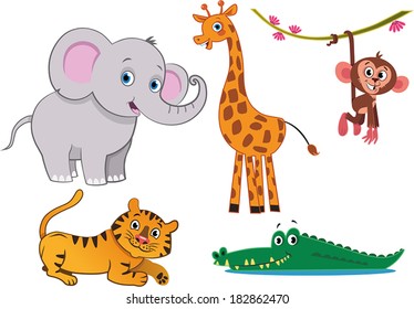 Cartoon Jungle Animals. Vector illustration.
