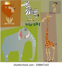 cartoon Jungle Animals Vector Set