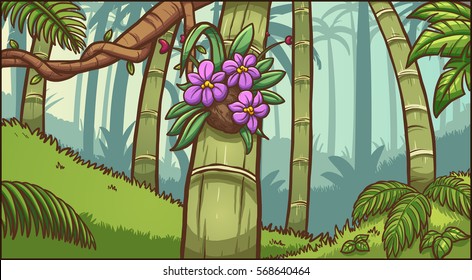 Cartoon jungle background. Vector clip art illustration with simple gradients. Images on separate layers. 