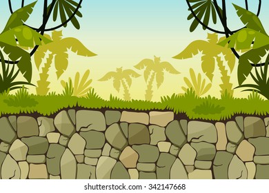 cartoon jungle background. vector illustration