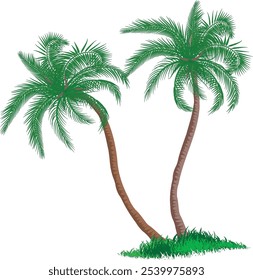 Cartoon jungle coconut palm trees.capturing the essence of tropical beauty. 2d palm tree vibrant exotic flora, 2d game assets elements