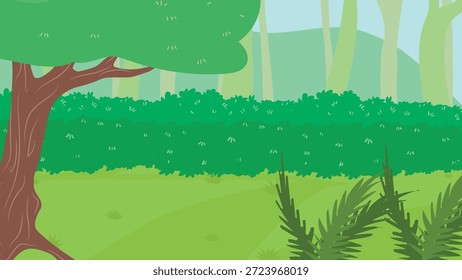 Vector de fondo del bosque del paisaje de la selva de la historieta