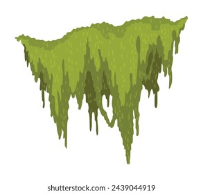 Cartoon jungle moss shape. Green swamp moss, forest hanging and creeping lichen. Rainy forest flora. Marsh plant for computer games isolated on white. Flat vector illustration