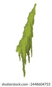 Cartoon jungle moss shape. Green swamp moss, forest hanging and creeping lichen. Rainy forest flora. Marsh plant for computer games isolated on white. Flat vector illustration