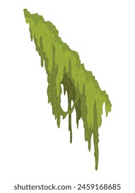 Cartoon jungle moss shape. Green swamp moss, forest hanging and creeping lichen. Rainy forest flora. Marsh plant for computer games isolated on white. Flat vector illustration