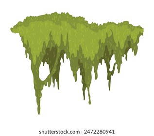 Cartoon jungle moss shape. Green swamp moss, forest hanging and creeping lichen. Rainy forest flora. Marsh plant for computer games isolated on white. Flat vector illustration