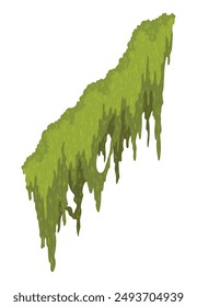 Cartoon jungle moss shape. Green swamp moss, forest hanging and creeping lichen. Rainy forest flora. Marsh plant for computer games isolated on white. Flat vector illustration