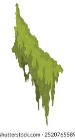 Cartoon jungle moss shape. Green swamp moss, forest hanging and creeping lichen. Rainy forest flora. Marsh plant for computer games isolated on white. Flat vector illustration