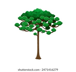 Árbol de selva tropical de dibujos animados. Aislado verde Vector, planta del período jurásico con follaje exuberante, dinosaurio era el activo del juego del medio ambiente. Elemento 2d para crear un entorno de juego envolvente y animado