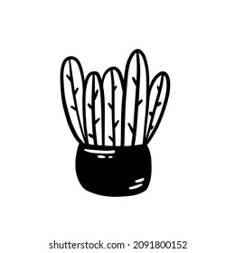 La jungla de dibujos animados suculento vector doodle cactus garabato ilustración en blanco negro estilo infantil grabado aislado en fondo blanco. Flor de Opuntia.