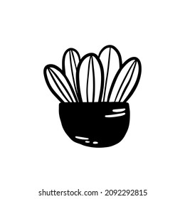 La jungla de dibujos animados suculento vector doodle cactus garabato ilustración en blanco negro estilo infantil grabado aislado en fondo blanco. Flor de Opuntia.