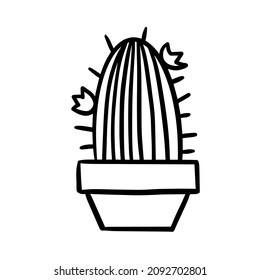 La jungla de dibujos animados suculento vector doodle cactus garabato ilustración en blanco negro estilo infantil grabado aislado en fondo blanco. Flor de Opuntia.