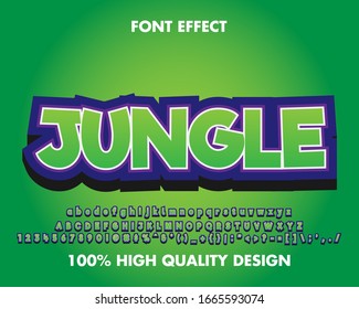 Efecto de texto "jungle" y efecto de fuente. color verde. alfabeto de conjunto completo. para pegatinas, títulos de dibujos animados, televisión y pantalones. efecto de texto premium