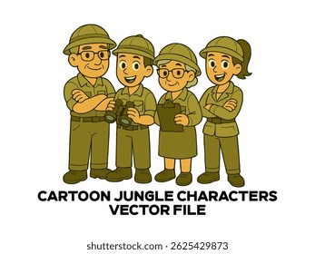 Cartoon jungle Vector Character Designs. 2d vector illustrations of cartoon characters. Cartoon Old man, boy, old woman and girl. Editable EPS file.