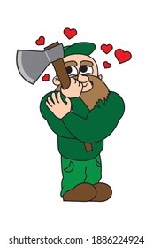 Cartoon jungler with axe in green uniform