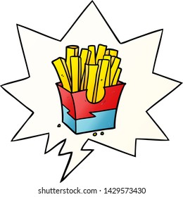 cartoon junk food fries with speech bubble in smooth gradient style