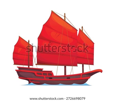 Cartoon junk sailing ship China culture icon or item. China isolated junk cartoon item, Chinese history sailing ship vector symbol. Asia culture object or Asian nautical tradition icon