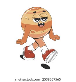 Cartoon Jupiter planet. Retro groovy character. Isolated vector illustration.