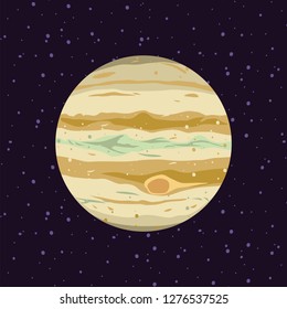 Cartoon of Jupiter, solar system planets. Astronomical observatory and stars universe. Astronomy galaxy illustration vector.