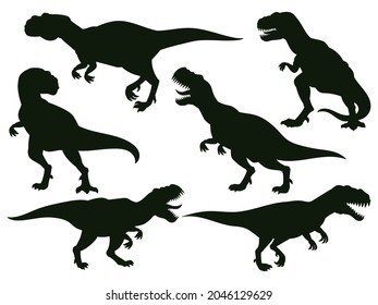 Cartoon jurassischer Raubfisch Tyrannosaurus rex silhouettes. Antiker Raubtier, Raptor, Vektorgrafik gigantischer Monster und Dinosaurier