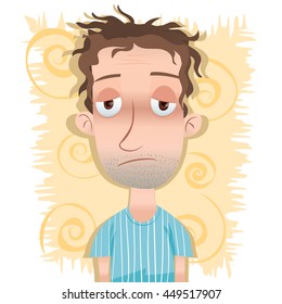 cartoon just woke up man with unkept hair.
