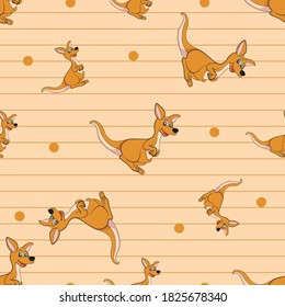 Cartoon Kangaroo. Animal Seamless Vector Pattern Design Background