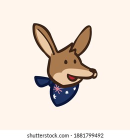 Cartoon kangaroo with Australia flag as bandana mascot design