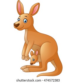 Cartoon kangaroo carrying a cute Joey