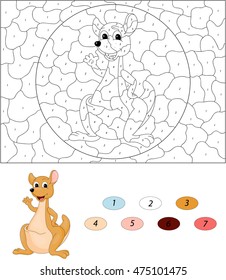 Cartoon kangaroo. Color by number educational game for kids. Illustration for schoolchild and preschool