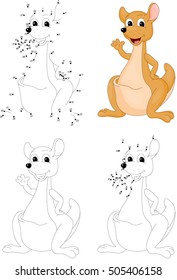 Cartoon kangaroo. Coloring book and dot to dot educational game for kids