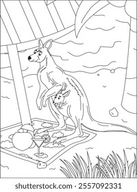 Cartoon Kangaroo Coloring Page Vector