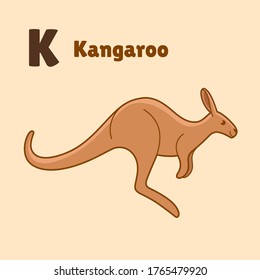 Cartoon kangaroo, cute character for children. Vector illustration in cartoon style for abc book, poster, postcard. Animal alphabet - letter K.