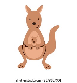 Cartoon kangaroo with her little cute baby 