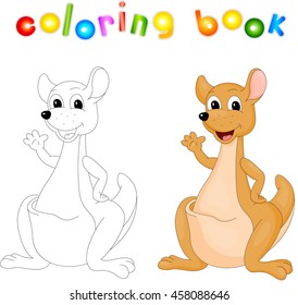 Cartoon kangaroo isolated on white coloring book