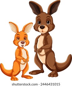 Cartoon kangaroo and rabbit standing together happily