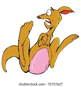 Cartoon kangaroo running from something. Isolated on white