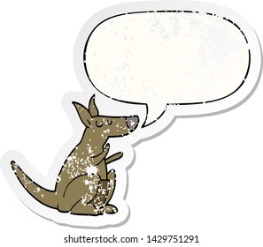 canguro de dibujos animados con una burbuja de habla angustiada pegatina vieja