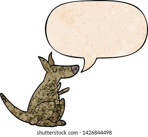 cartoon kangaroo with speech bubble in retro texture style