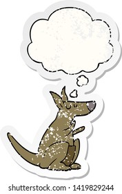 cartoon kangaroo with thought bubble as a distressed worn sticker