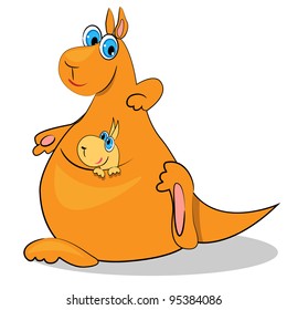 cartoon kangaroo. vector animal with baby