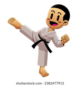 Cartoon Karate Boy Performing Kick Technique